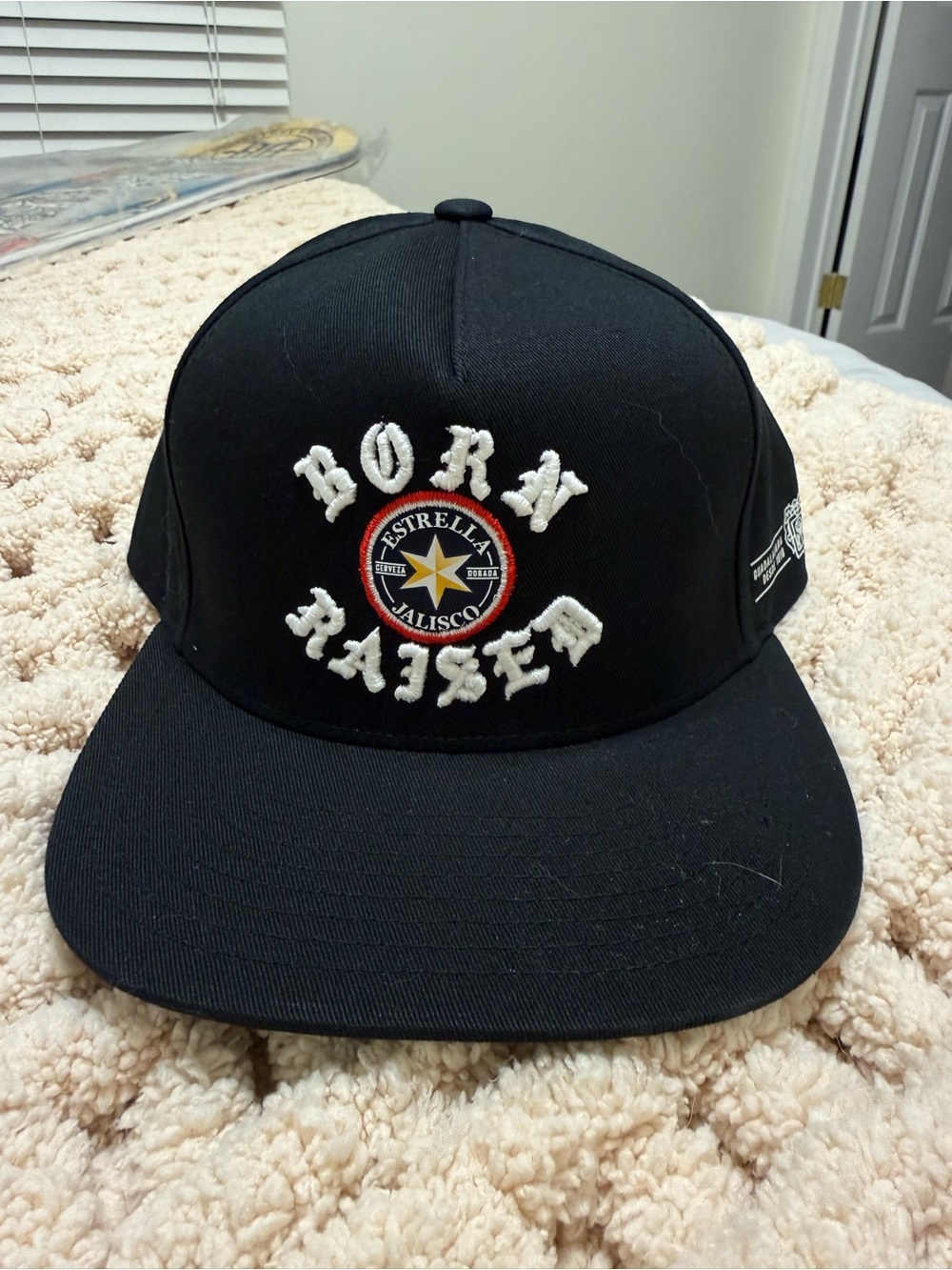 Born Raiser Black Snapback Hat with Embroidered Patch